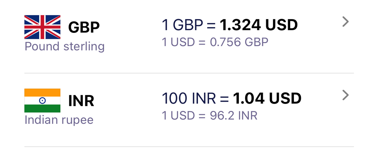 ExNook · iPhone · Both exchange rates. One screen.